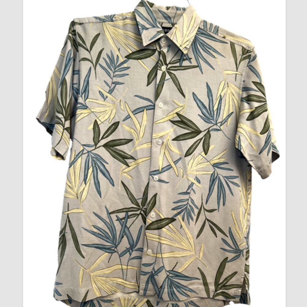 IZOD Washable Silk Men's Button Down Tan Hawaiian Shirt - S     #956